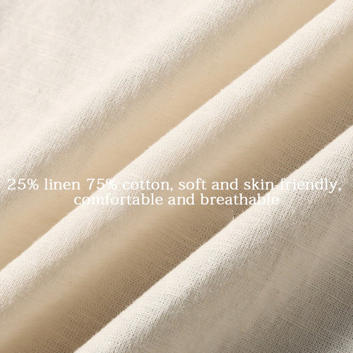 Camicia da uomo in cotone e lino con bottoni a maniche corte, estiva , Buddha Stones - image 15