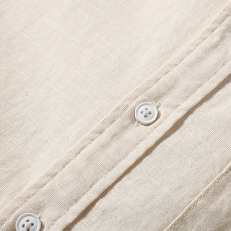 Camicia da uomo in cotone e lino con bottoni a maniche corte, estiva , Buddha Stones - image 11