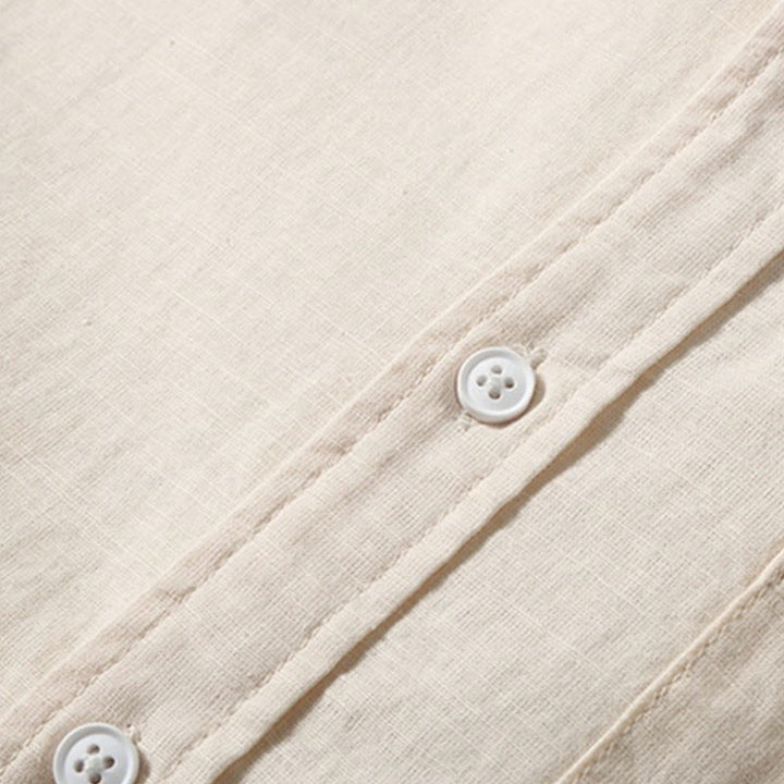 Camicia da uomo in cotone e lino con bottoni a maniche corte, estiva , Buddha Stones - image 11