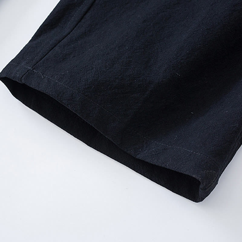 Buddha Stones Tradizionale Rana-Bottone Tang Suit Cotone Mezza Manica Top Pantaloni Abbigliamento Uomo Set