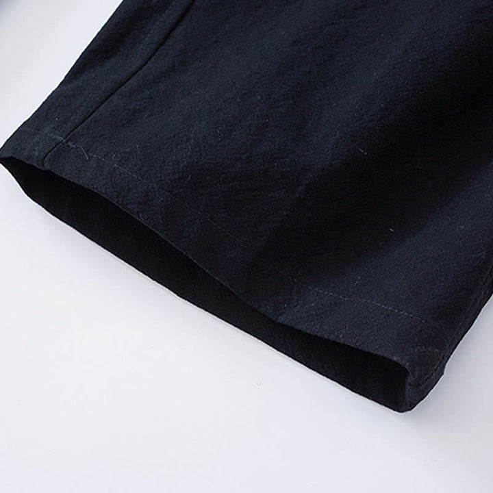 Buddha Stones Tradizionale Rana-Bottone Tang Suit Cotone Mezza Manica Top Pantaloni Abbigliamento Uomo Set
