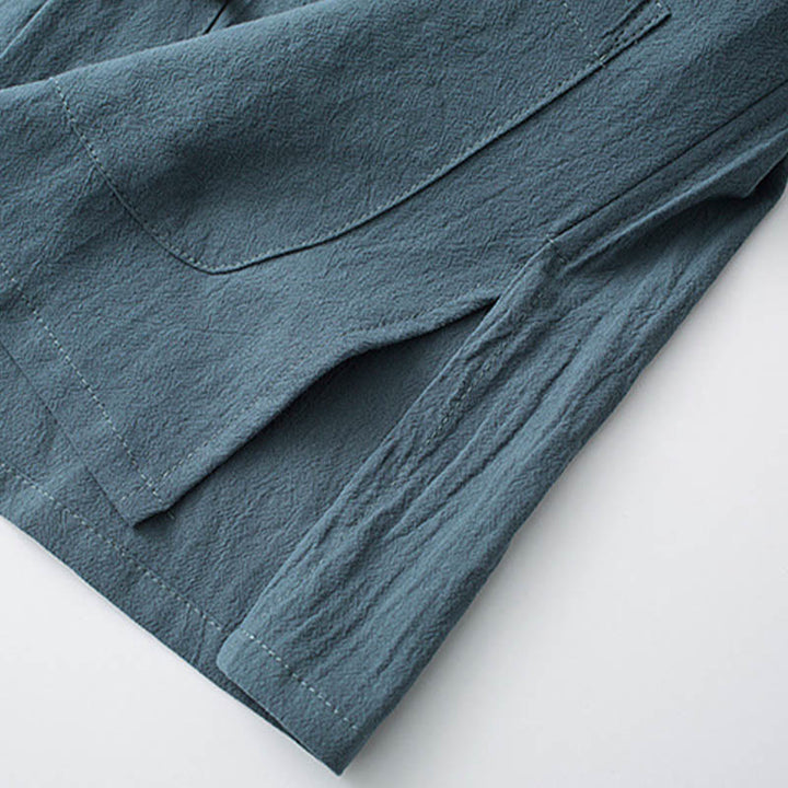 Buddha Stones Tradizionale Rana-Bottone Tang Suit Cotone Mezza Manica Top Pantaloni Abbigliamento Uomo Set