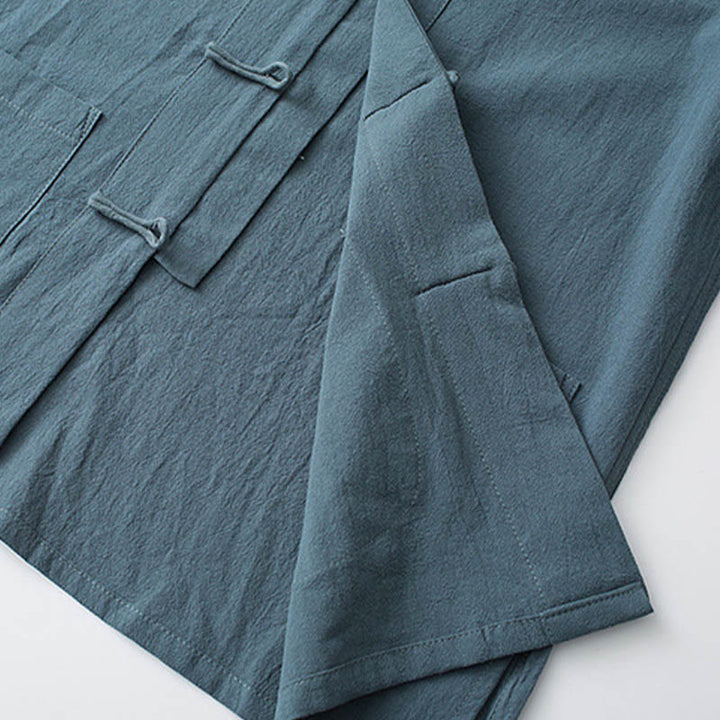 Buddha Stones Tradizionale Rana-Bottone Tang Suit Cotone Mezza Manica Top Pantaloni Abbigliamento Uomo Set - image 4