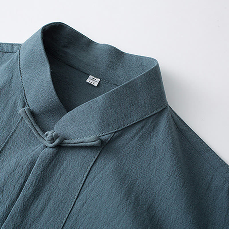 Buddha Stones Tradizionale Rana-Bottone Tang Suit Cotone Mezza Manica Top Pantaloni Abbigliamento Uomo Set - image 1