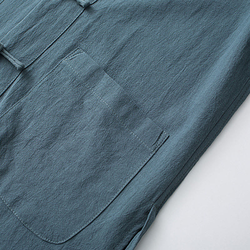 Buddha Stones Tradizionale Rana-Bottone Tang Suit Cotone Mezza Manica Top Pantaloni Abbigliamento Uomo Set