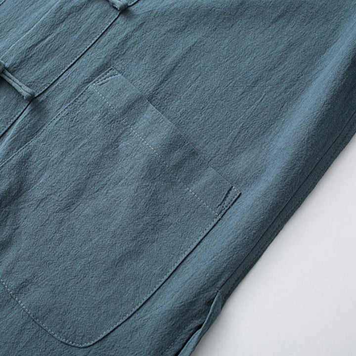 Buddha Stones Tradizionale Rana-Bottone Tang Suit Cotone Mezza Manica Top Pantaloni Abbigliamento Uomo Set