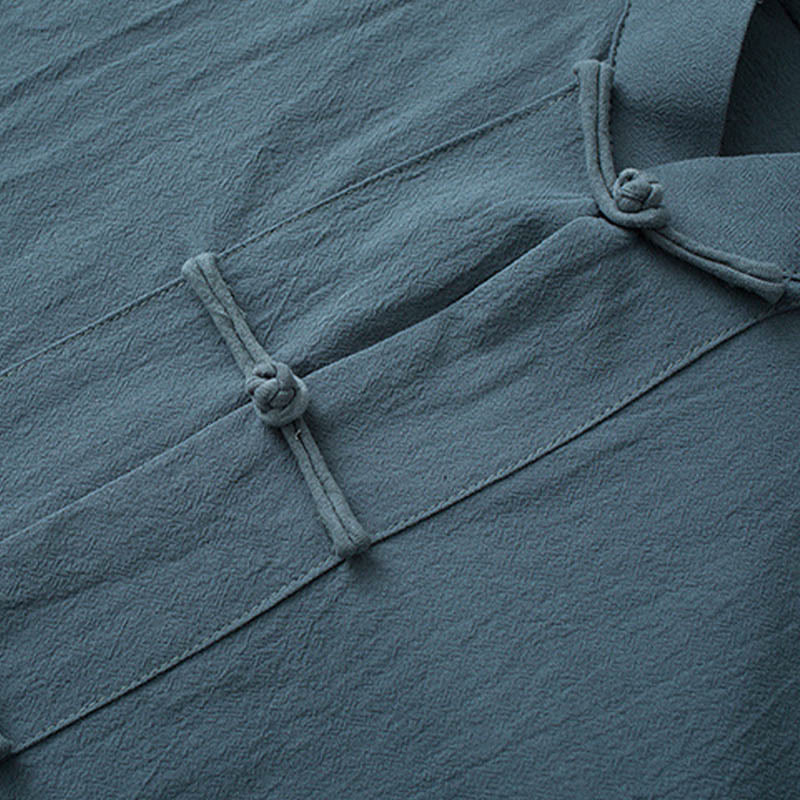 Buddha Stones Tradizionale Rana-Bottone Tang Suit Cotone Mezza Manica Top Pantaloni Abbigliamento Uomo Set - image 2