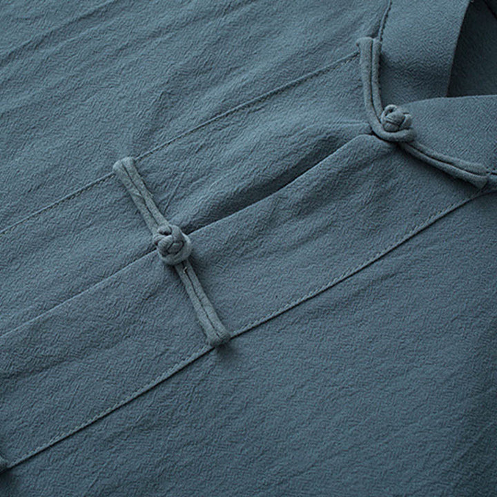 Buddha Stones Tradizionale Rana-Bottone Tang Suit Cotone Mezza Manica Top Pantaloni Abbigliamento Uomo Set - image 2