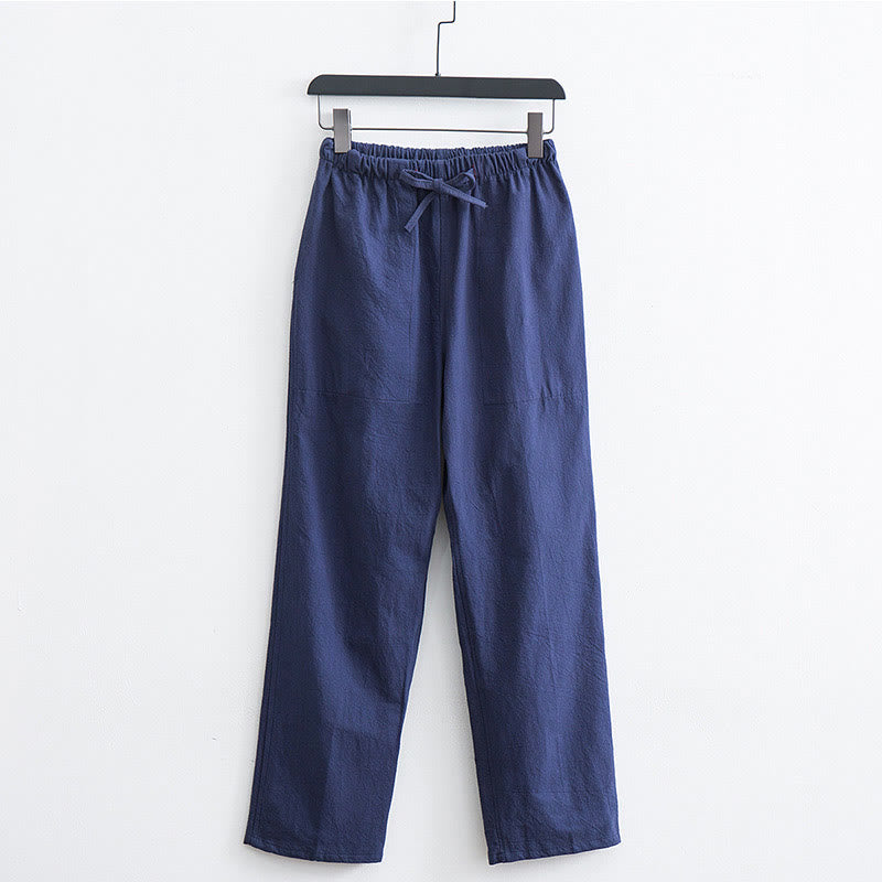 Pantaloni casual con coulisse in cotone e lino tinta unita da uomo Buddha Stones con tasche - SteelBlue - US/UK/AU44, EU54 (4XL)  - image 12