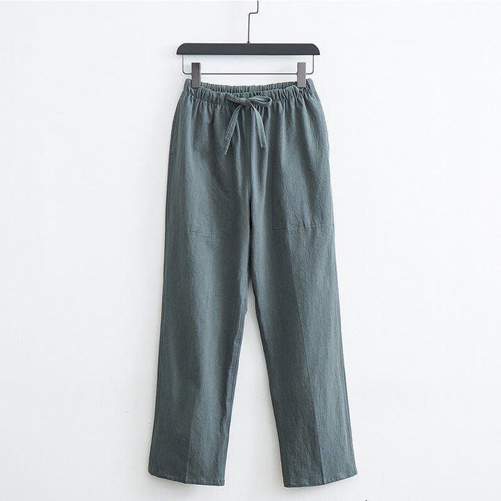 Pantaloni casual con coulisse in cotone e lino tinta unita da uomo Buddha Stones con tasche - Verde Mare Scuro - US/UK/AU44, EU54 (4XL)  - image 11