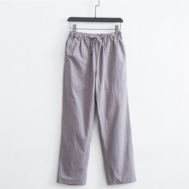 Pantaloni casual con coulisse in cotone e lino tinta unita da uomo Buddha Stones con tasche - Grigio chiaro - US/UK/AU44, EU54 (4XL)  - image 14