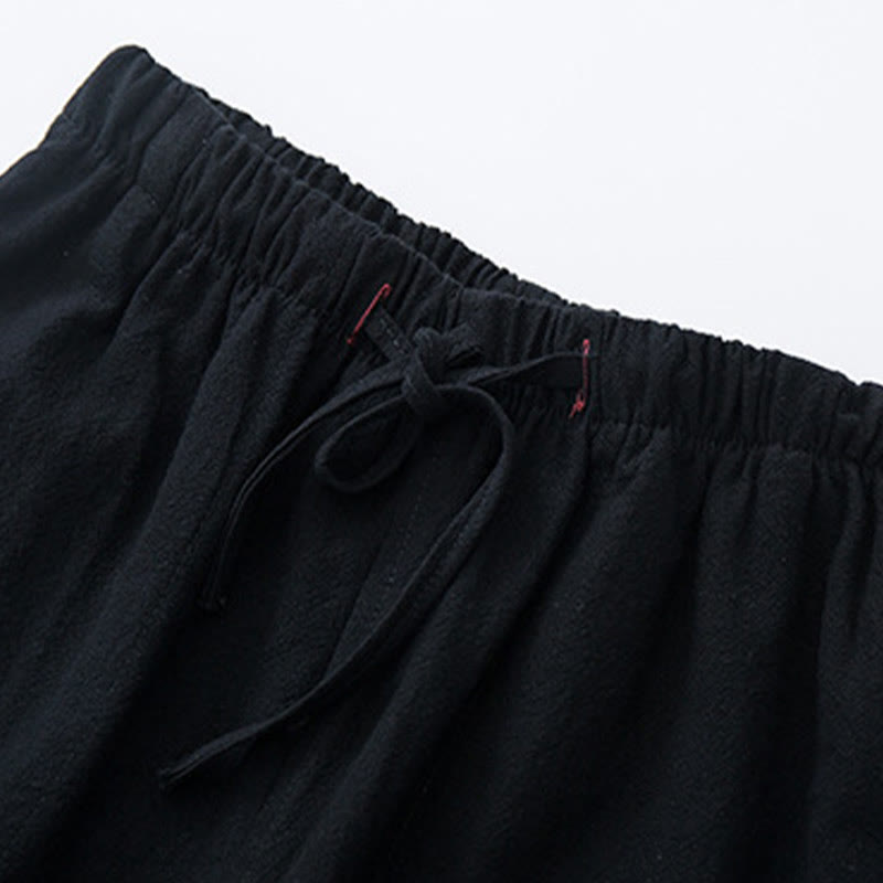 Pantaloni casual con coulisse in cotone e lino tinta unita da uomo Buddha Stones con tasche - image 3