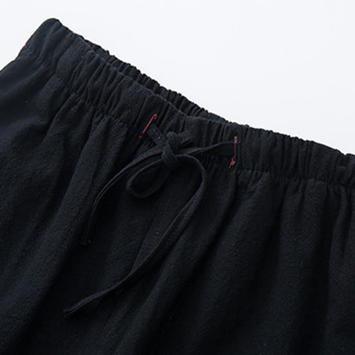 Pantaloni casual con coulisse in cotone e lino tinta unita da uomo Buddha Stones con tasche - image 3