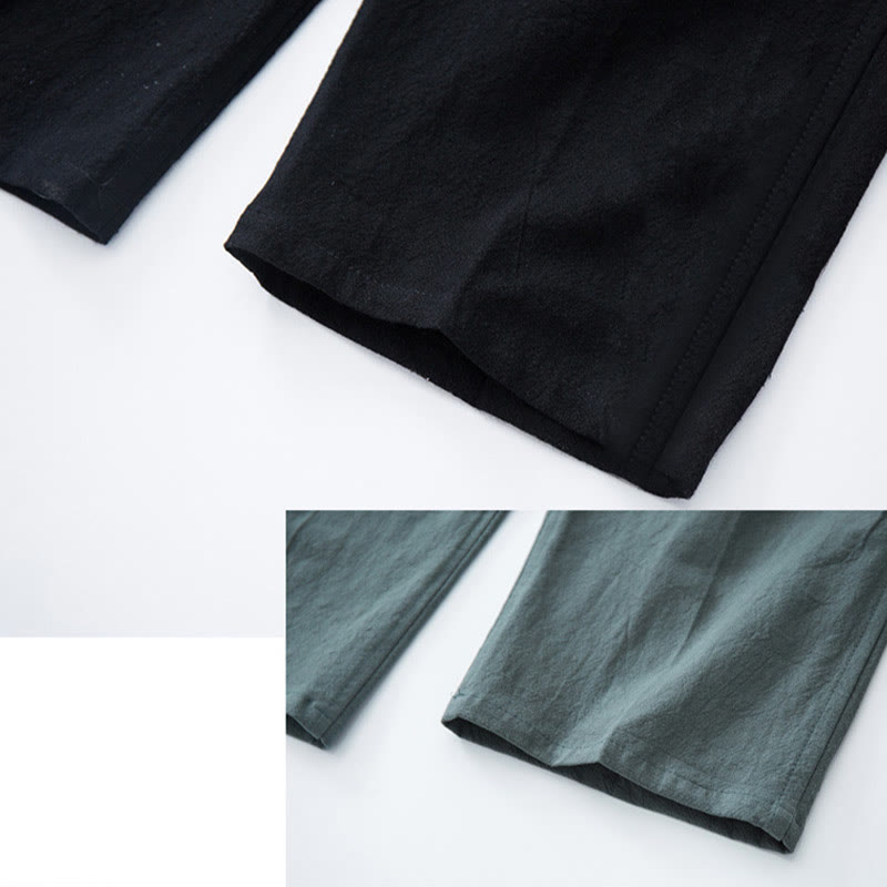 Pantaloni casual con coulisse in cotone e lino tinta unita da uomo Buddha Stones con tasche - image 8