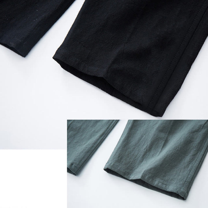 Pantaloni casual con coulisse in cotone e lino tinta unita da uomo Buddha Stones con tasche - image 8