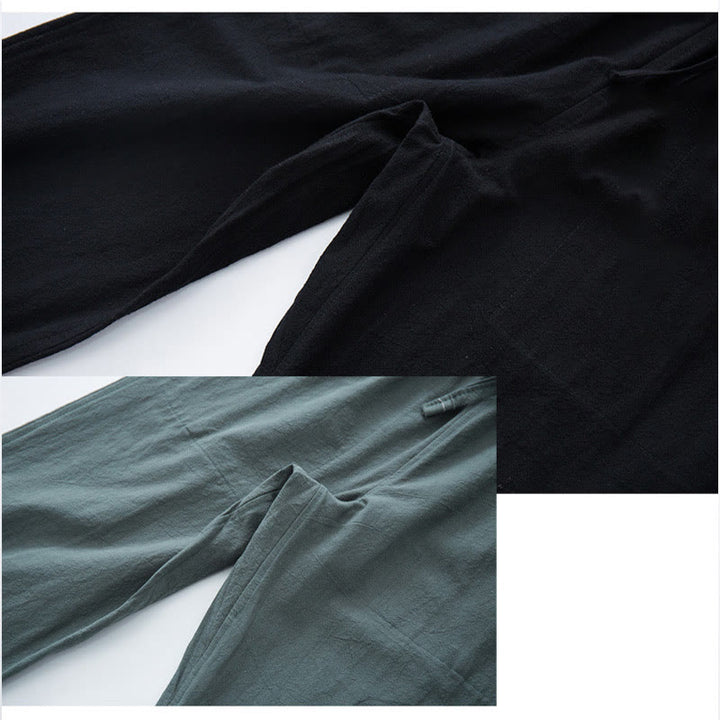 Pantaloni casual con coulisse in cotone e lino tinta unita da uomo Buddha Stones con tasche - image 7