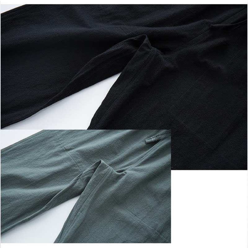 Pantaloni casual con coulisse in cotone e lino tinta unita da uomo Buddha Stones con tasche - image 8
