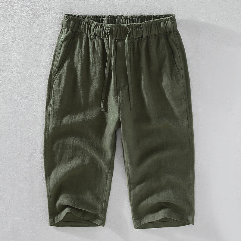 Pantaloni corti con coulisse in lino ramiè tinta unita da uomo Buddha Stones con tasche - Verde Mare Scuro - US/UK/AU42, EU52 (3XL)  - image 13