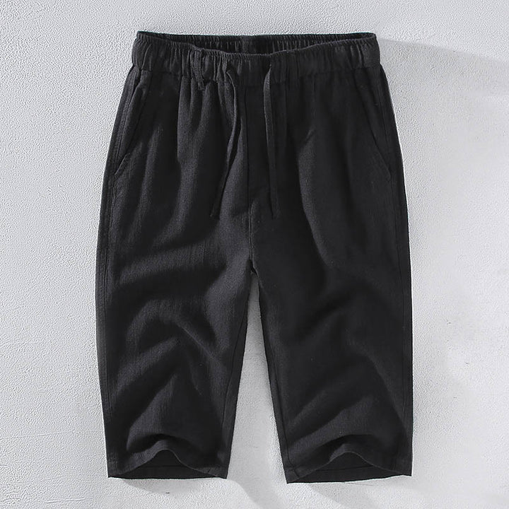 Pantaloni corti con coulisse in lino ramiè tinta unita da uomo Buddha Stones con tasche - Nero - US/UK/AU42, EU52 (3XL)  - image 11