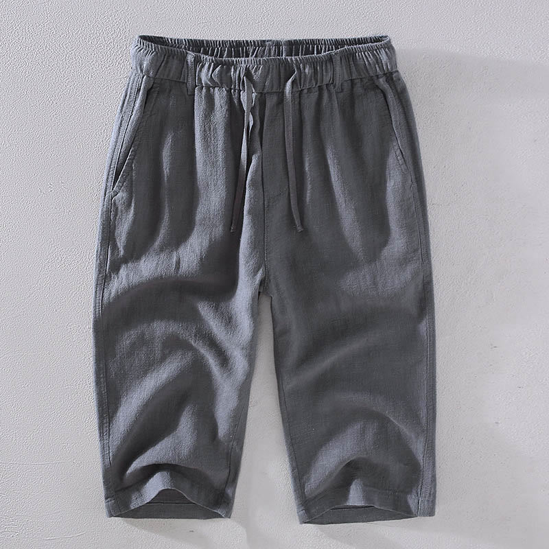 Pantaloni corti con coulisse in lino ramiè tinta unita da uomo Buddha Stones con tasche - Grigio tenue - US/UK/AU42, EU52 (3XL)  - image 11