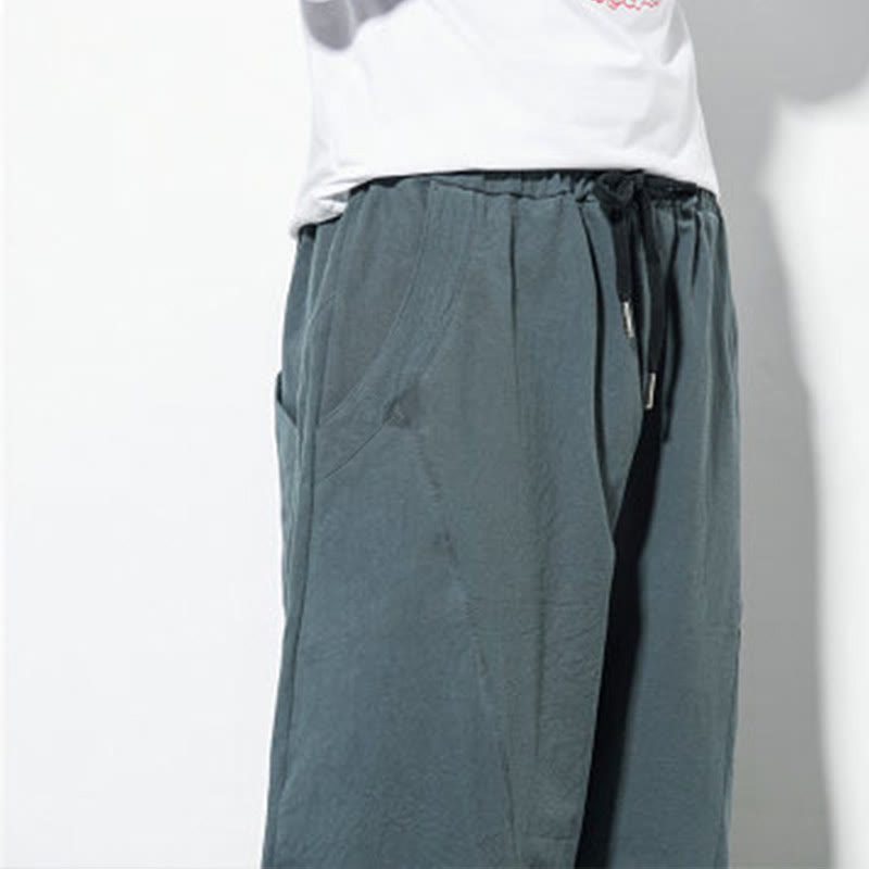 Pantaloni casual da uomo Buddha Stones in cotone tinta unita con coulisse e tasche - image 8