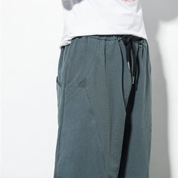 Pantaloni casual da uomo Buddha Stones in cotone tinta unita con coulisse e tasche - image 9