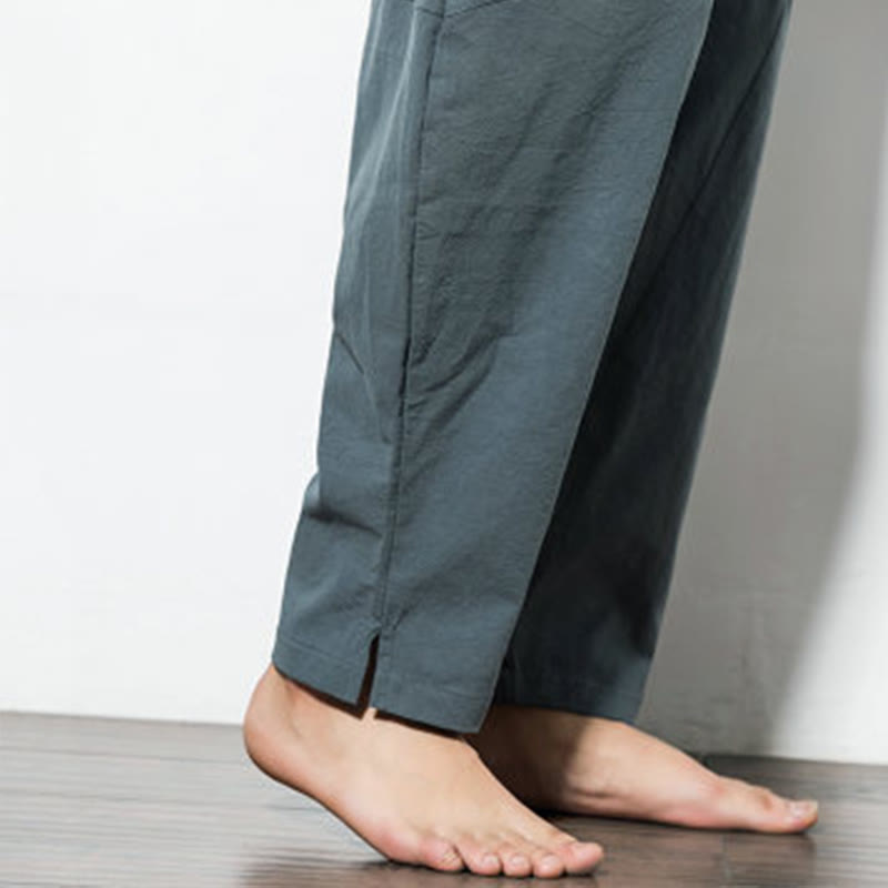 Pantaloni casual da uomo in cotone tinta unita con coulisse e tasche, con stampa Buddha Stones. - image 9