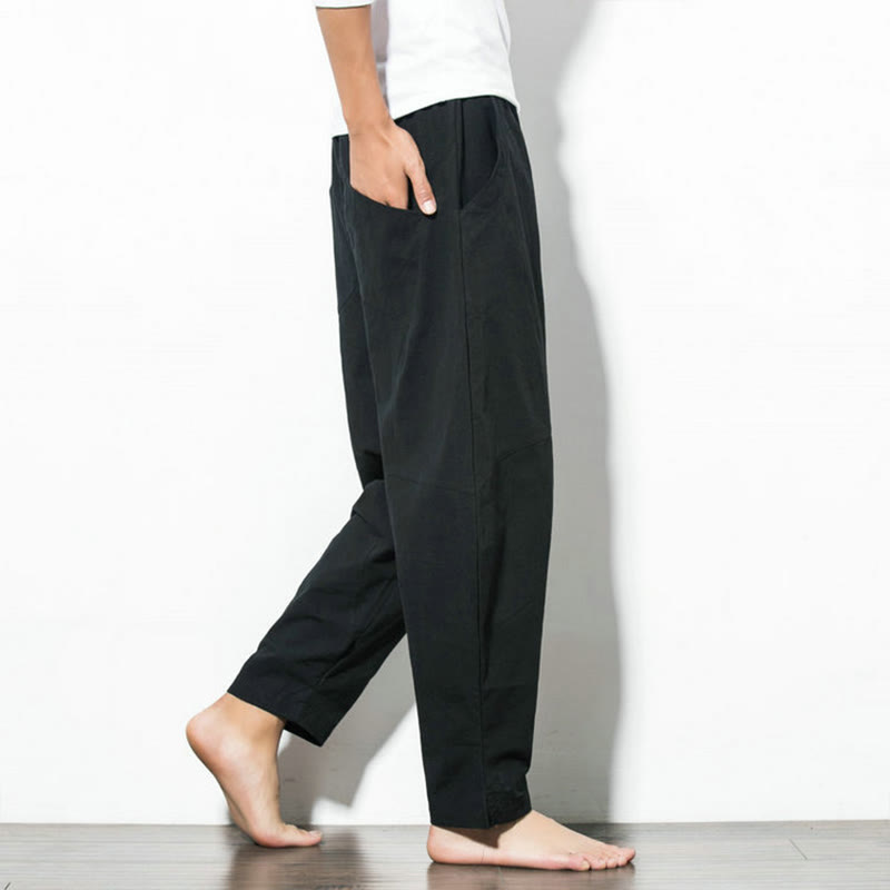 Pantaloni casual da uomo in cotone tinta unita con coulisse e tasche, con stampa Buddha Stones. - image 17
