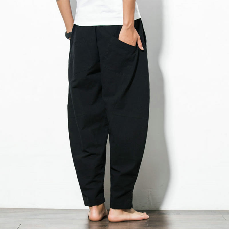Pantaloni casual da uomo Buddha Stones in cotone tinta unita con coulisse e tasche - image 17