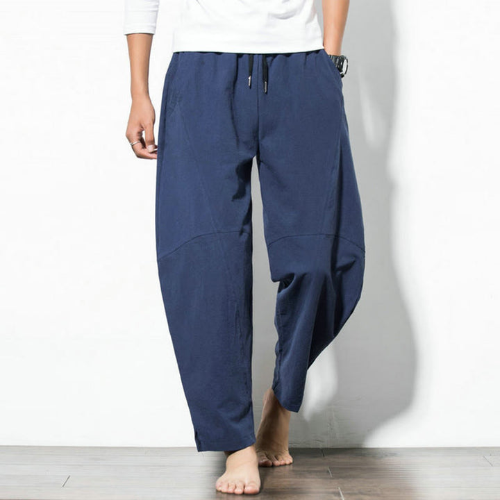 Pantaloni casual da uomo Buddha Stones in cotone tinta unita con coulisse e tasche - image 13