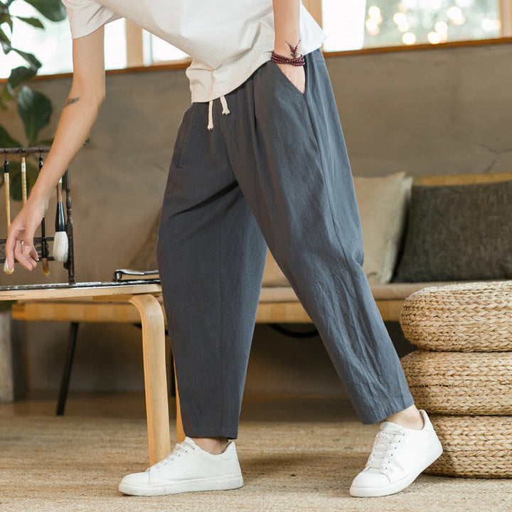 Pantaloni estivi da uomo in cotone e lino Buddha Stones con tasche