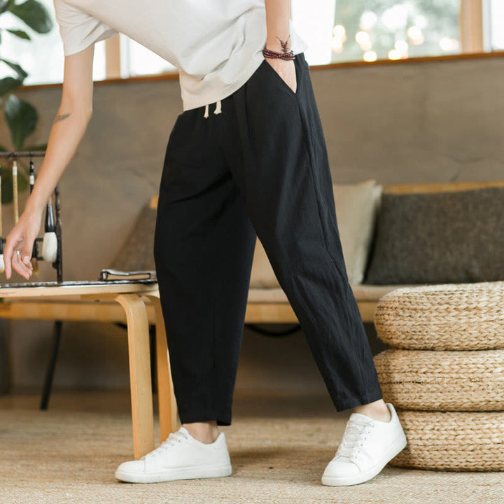 Pantaloni estivi da uomo in cotone e lino Buddha Stones con tasche