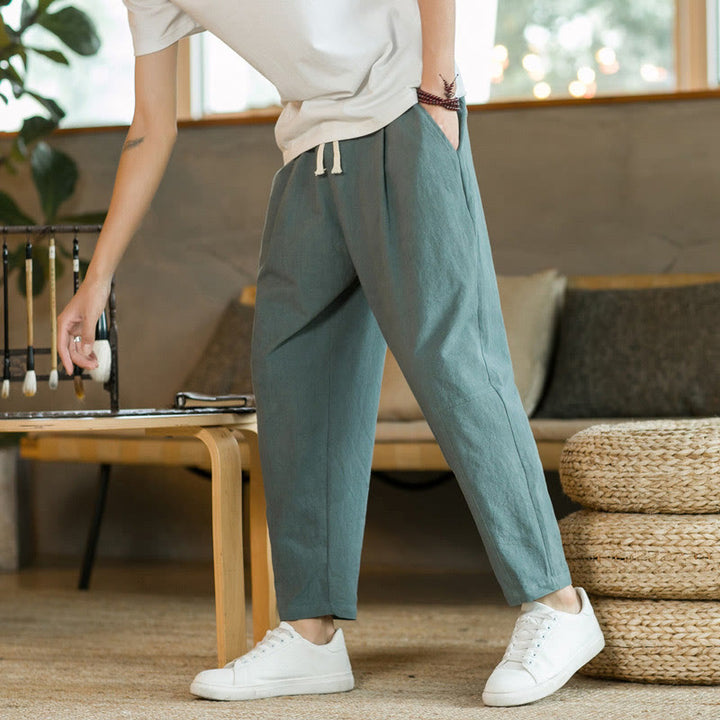 Pantaloni estivi da uomo in cotone e lino Buddha Stones con tasche