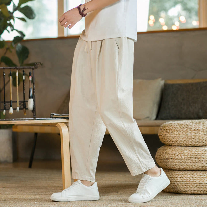 Pantaloni estivi da uomo in cotone e lino Buddha Stones con tasche