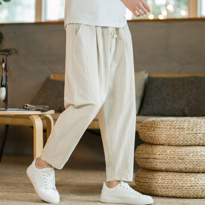 Pantaloni estivi da uomo in cotone e lino Buddha Stones con tasche