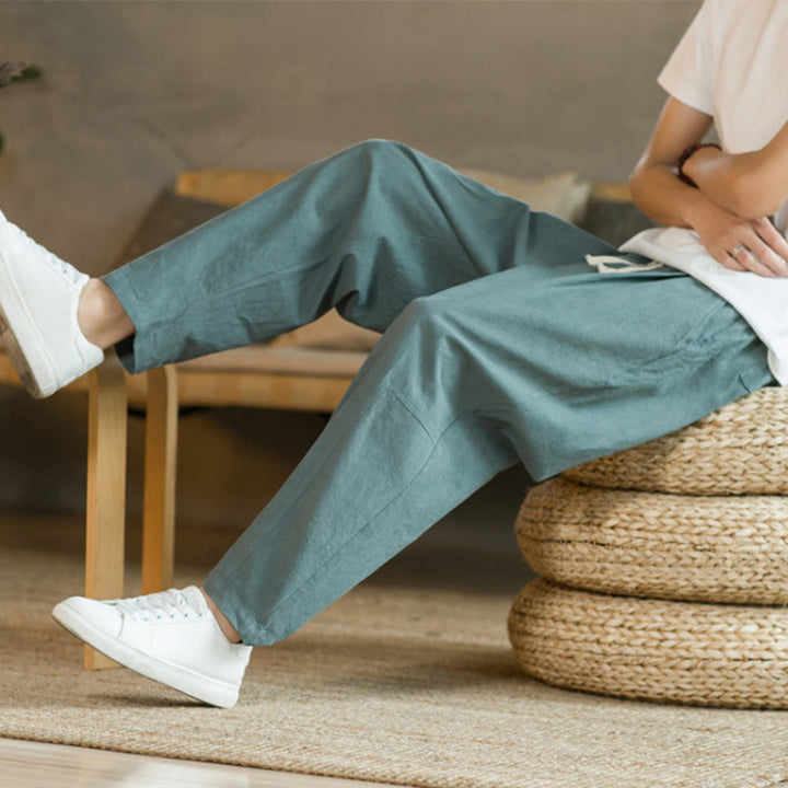 Pantaloni estivi da uomo in cotone e lino Buddha Stones con tasche