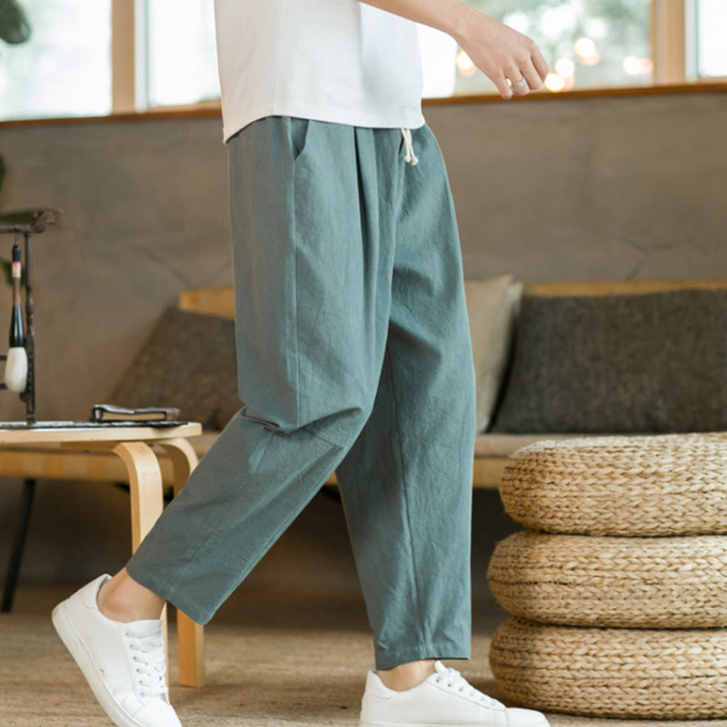 Pantaloni estivi da uomo in cotone e lino Buddha Stones con tasche