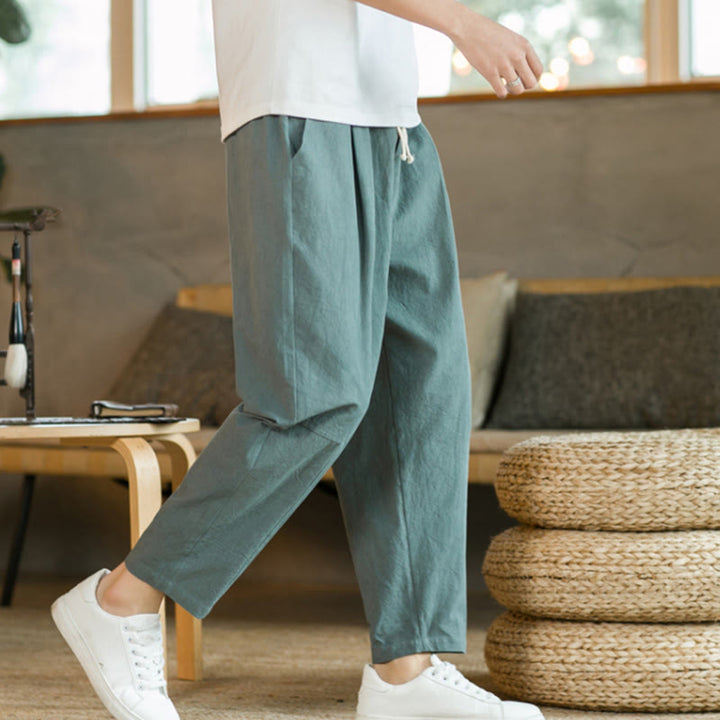 Pantaloni estivi da uomo in cotone e lino Buddha Stones con tasche