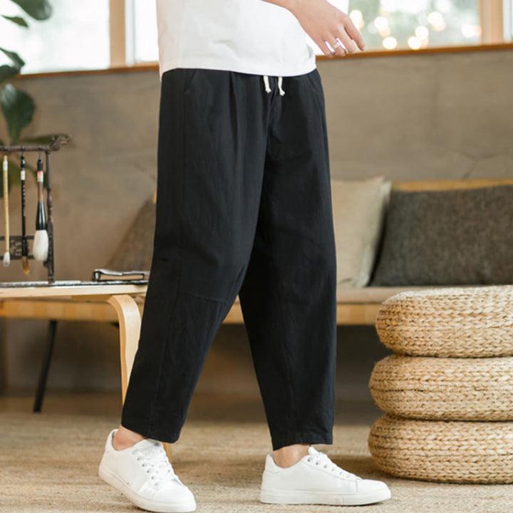 Pantaloni estivi da uomo in cotone e lino Buddha Stones con tasche