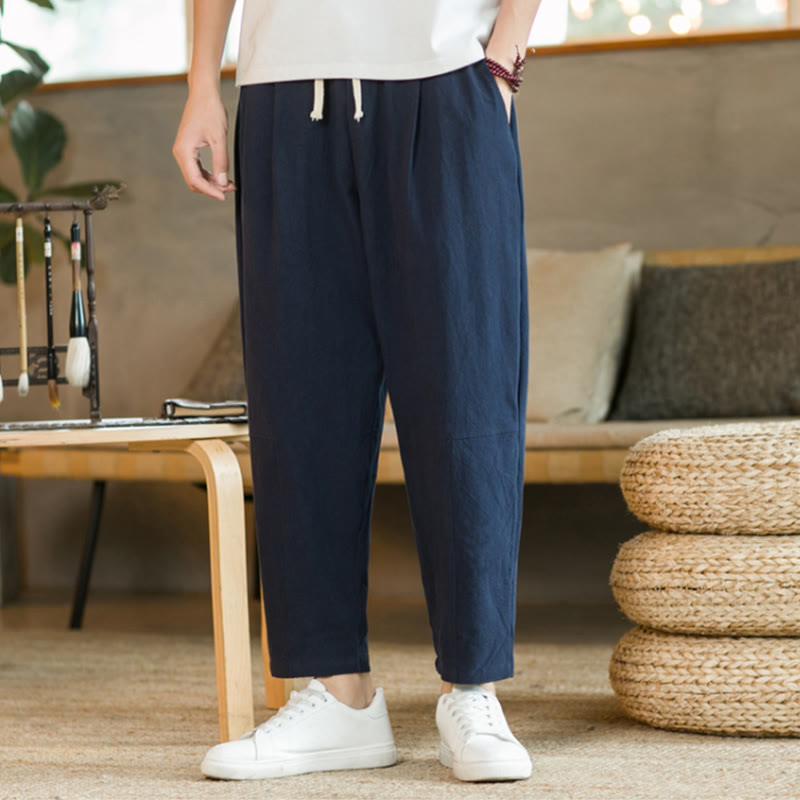 Pantaloni estivi da uomo in cotone e lino Buddha Stones con tasche