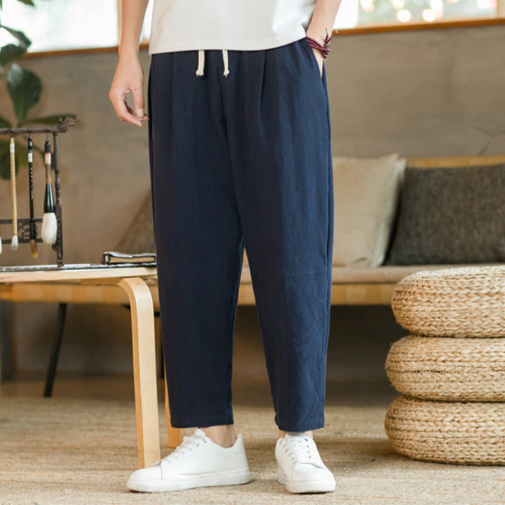 Pantaloni estivi da uomo in cotone e lino Buddha Stones con tasche