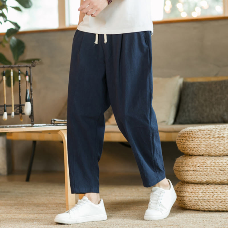 Pantaloni estivi da uomo in cotone e lino Buddha Stones con tasche