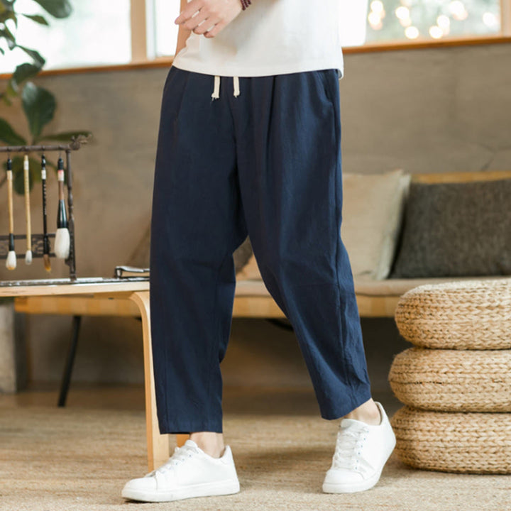 Pantaloni estivi da uomo in cotone e lino Buddha Stones con tasche