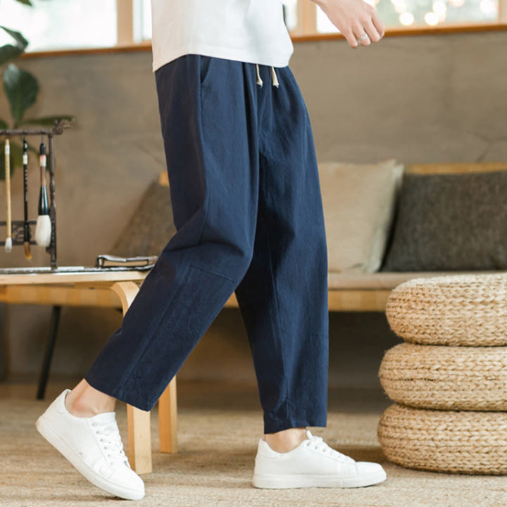 Pantaloni estivi da uomo in cotone e lino Buddha Stones con tasche