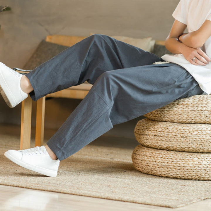 Pantaloni estivi da uomo in cotone e lino Buddha Stones con tasche