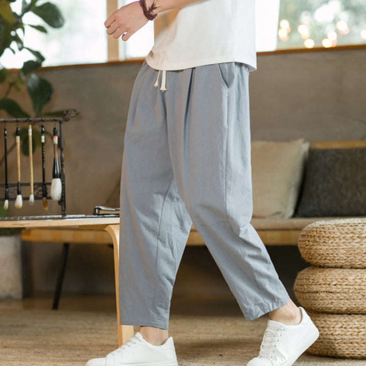 Pantaloni estivi da uomo in cotone e lino Buddha Stones con tasche