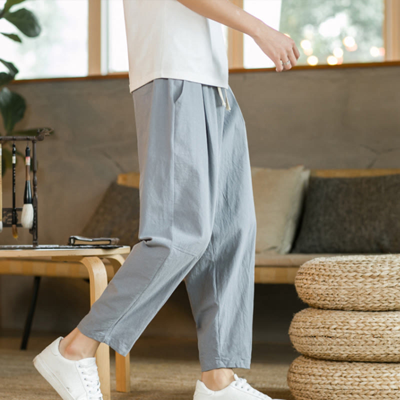 Pantaloni estivi da uomo in cotone e lino Buddha Stones con tasche