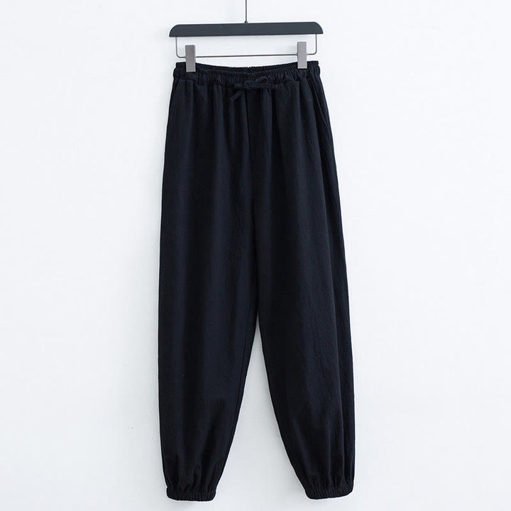 Pantaloni harem casual da uomo in cotone e lino tinta unita con tasche , Buddha Stones