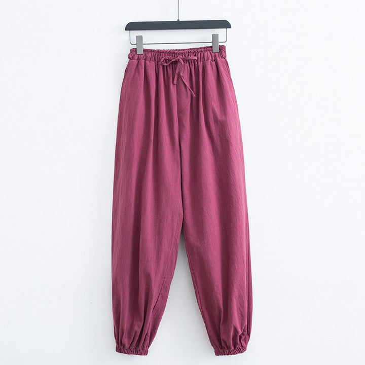 Pantaloni harem casual da uomo in cotone e lino tinta unita con tasche , Buddha Stones - Corallo chiaro - US/UK/AU44, EU54 (4XL) - image 11