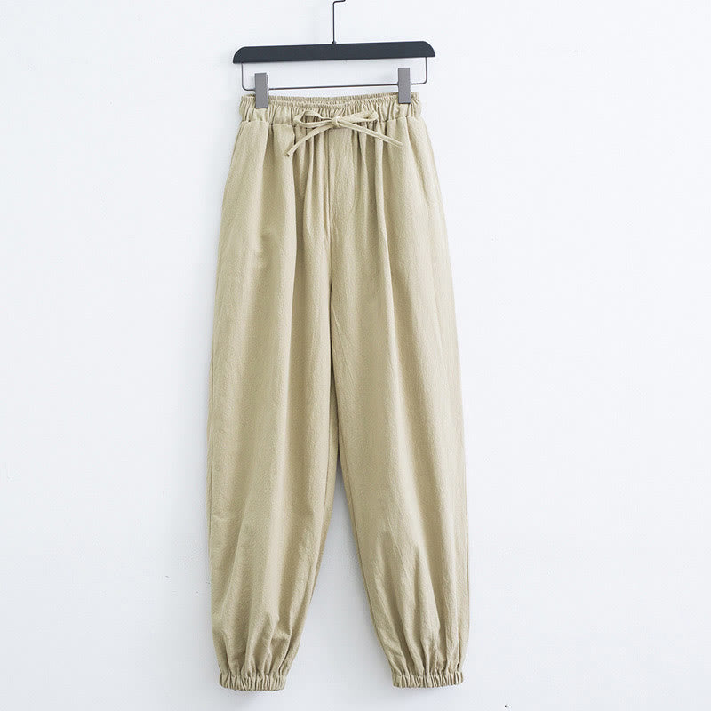 Pantaloni harem casual da uomo in cotone e lino tinta unita con tasche , Buddha Stones